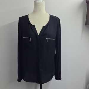 INC International Concepts Semi Sheer Black Blouse with Zipper Details